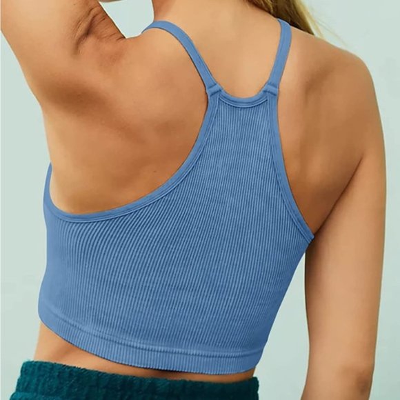 Blue Halter Ribbed Racerback Sports Bra - Picture 2 of 2